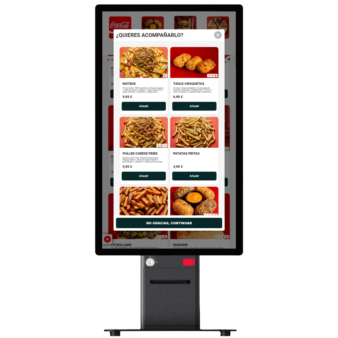 Modelo Kiosko Tótem de pie para Fast-Food compatible con Ágora TPV y datáfonos de pago